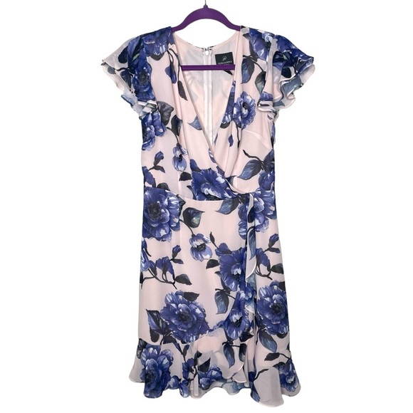 Adrianna Papell Geranium Floral Faux Wrap Mini Dress - Picture 6 of 15
